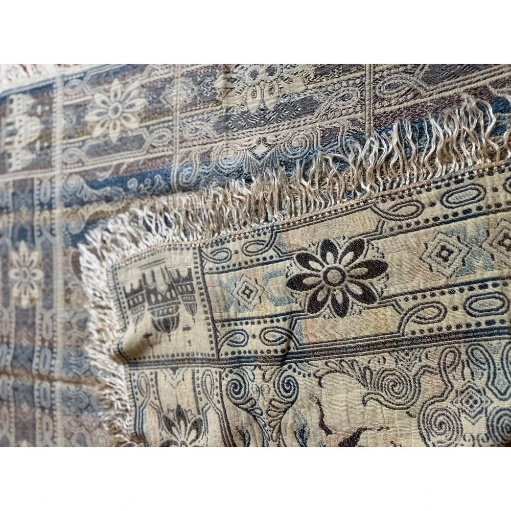 Vintage Woven Tapestry Throw Blanket Persian Style Horse Mosque Fringe 48x44